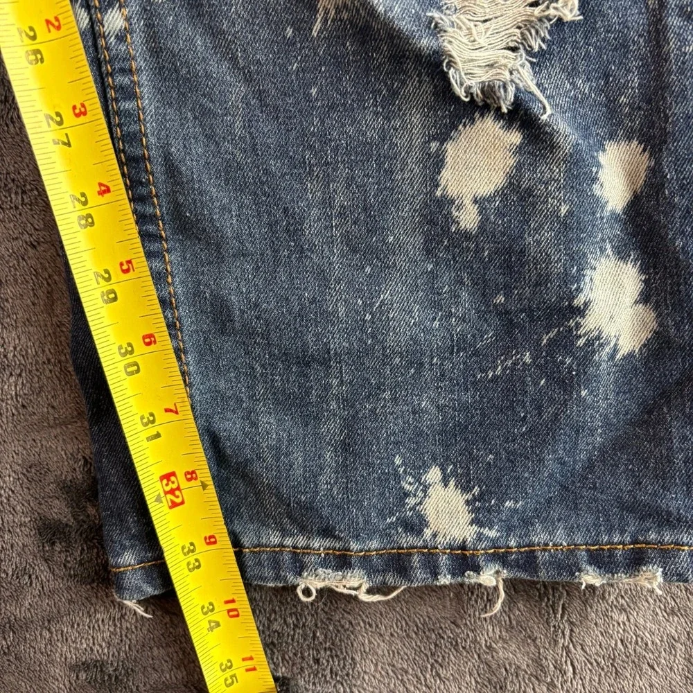 Mens Rogue Vintage Distressed Jeans 44Wx34L Bleached Denim Ripped Designer Pants